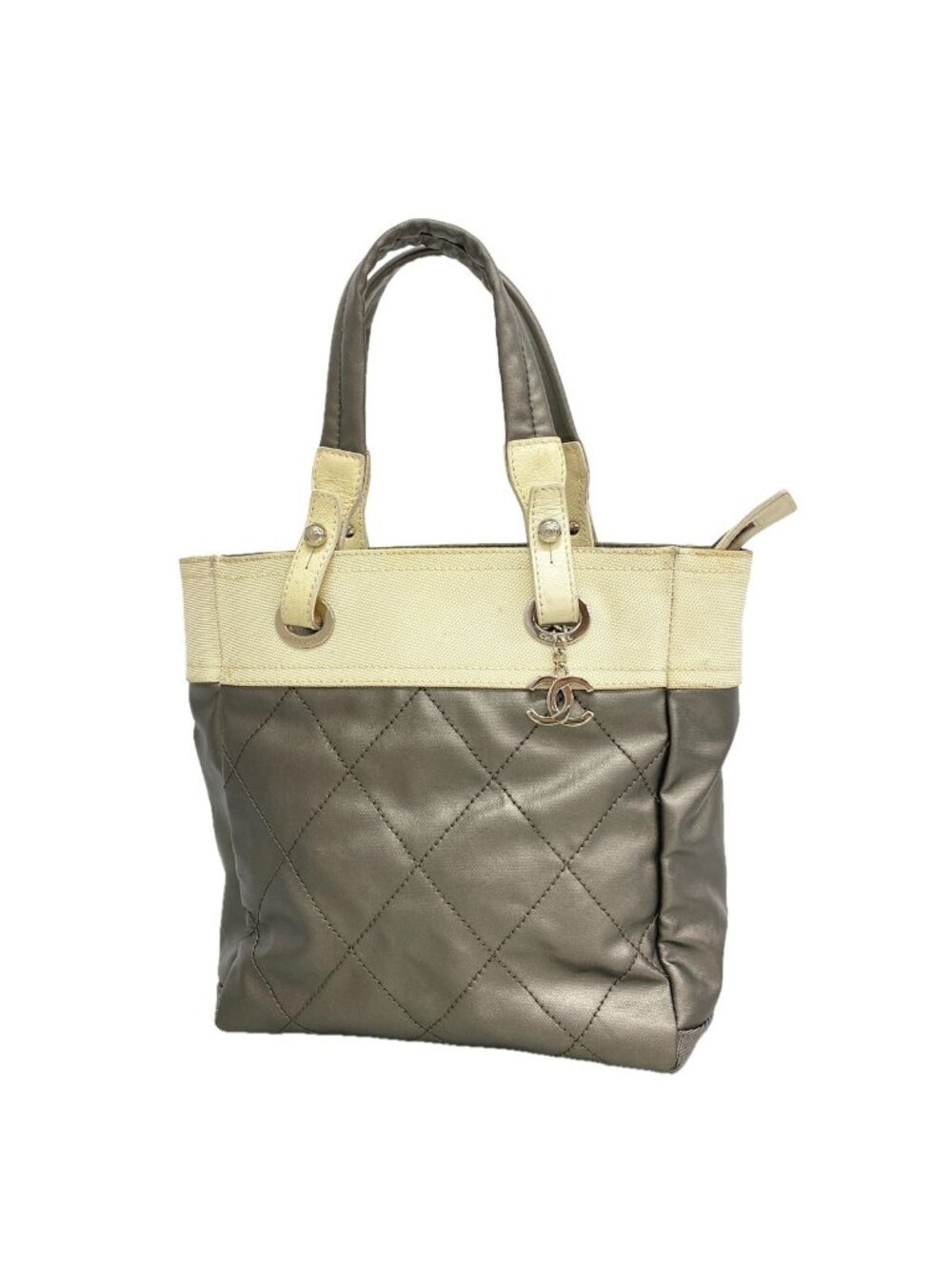 Chanel Tote Bag Paris Biarritz Canvas Silver Ivory